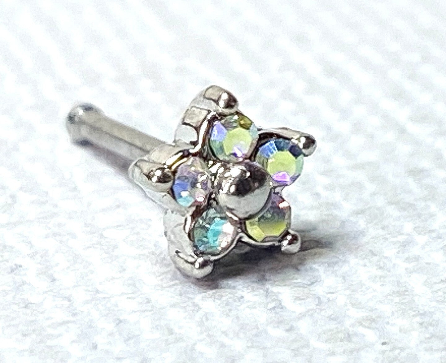 1pc Five CZ Gem Flower Top Nose Ring Bone Stud 20g 316L Surgical Steel