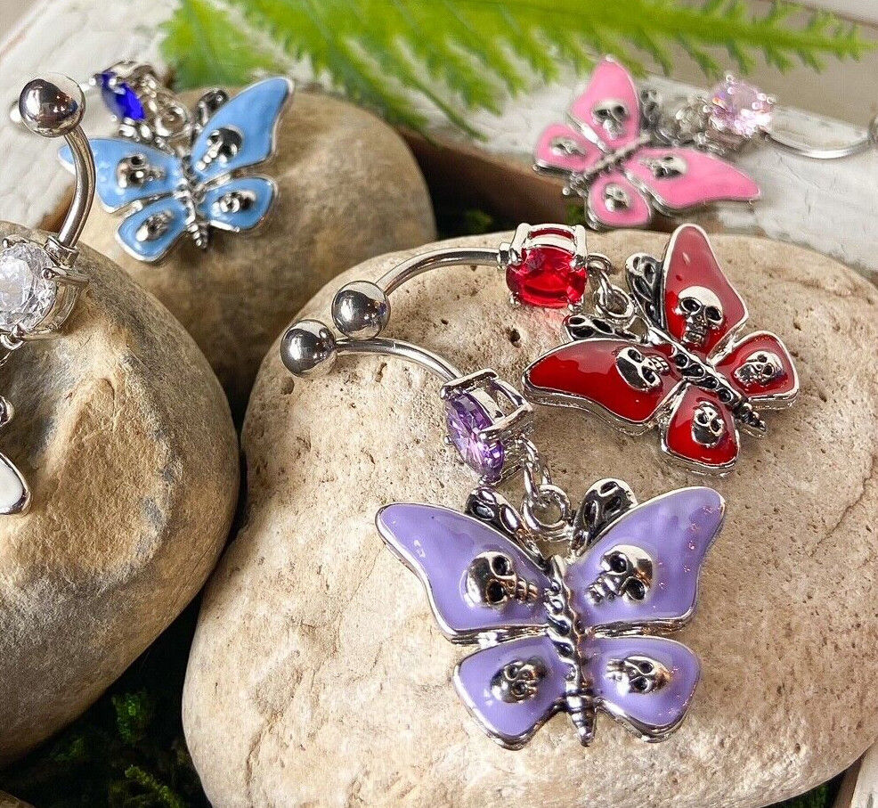 1pc Butterfly & Skulls Gothic Skull Belly Ring Navel Goth Naval Piercing Pierced