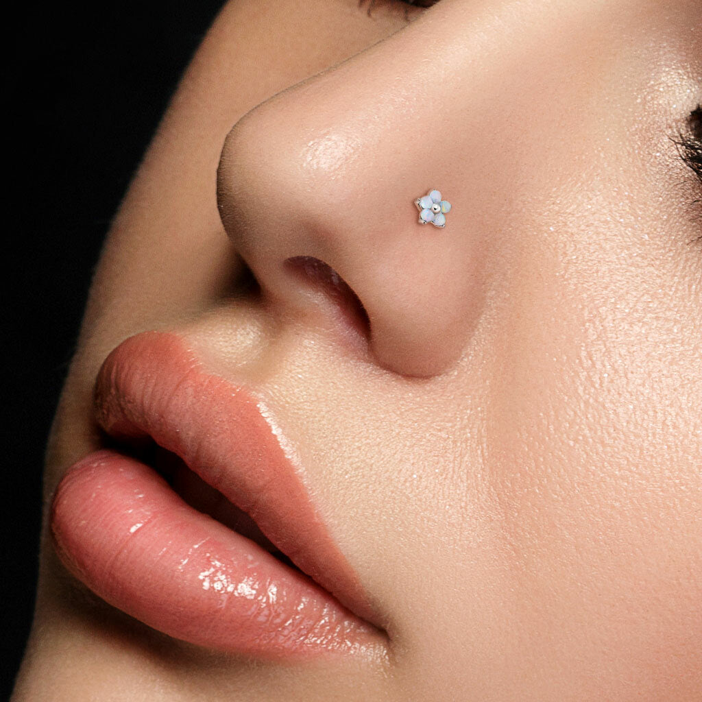 1pc Five Opal Petals Flower 20g Nose Ring Stud Bone 316L Surgical Steel