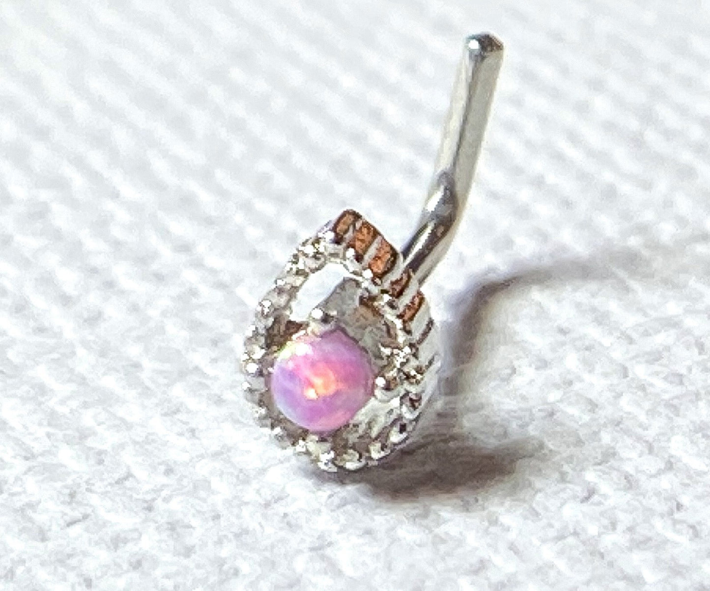 1pc Tear Drop w/ Opal Center 20g L-Bend Nose Ring Stud Screw 316L Surgical Steel