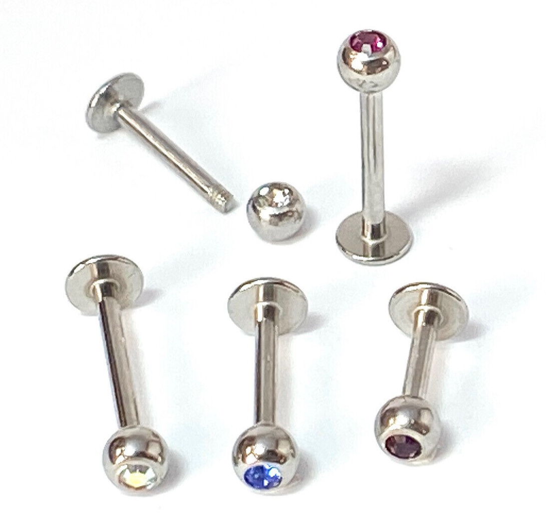 1pc Press-Fit Gem Ball 316L Surgical Steel 16g Labret Monroe Cheek Barbell