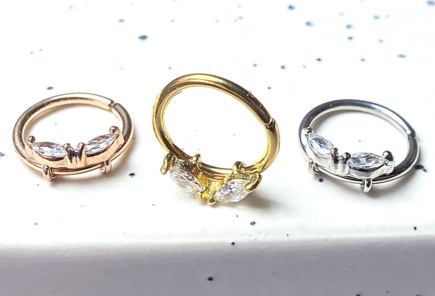1pc Double Marquise Gem Hoop Ring- Nose Septum Daith Rook Tragus Ear Cartilage