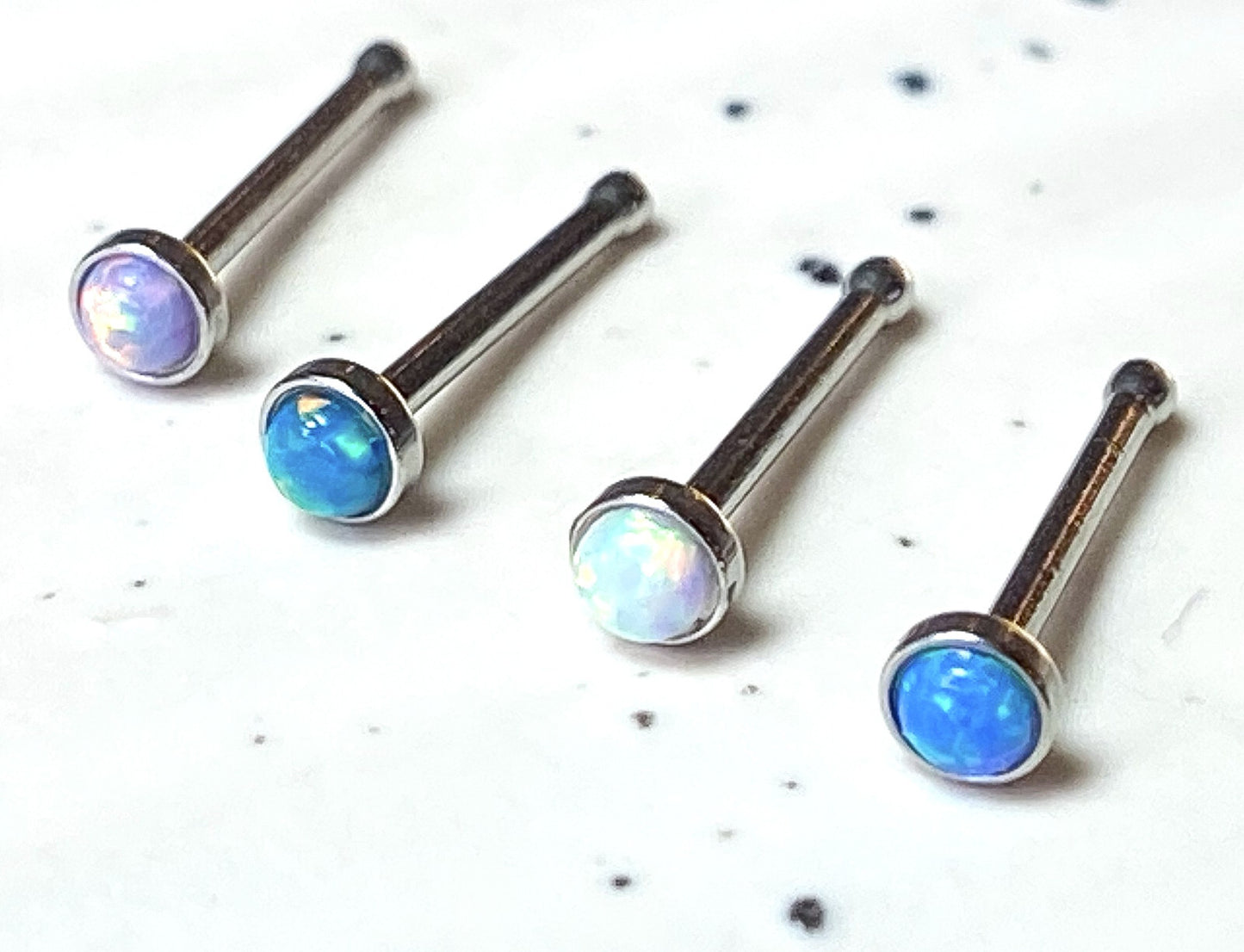 4pcs Value Pack Synthetic Opal Set 20g Steel Nose Rings - choose Studs or L-Bend