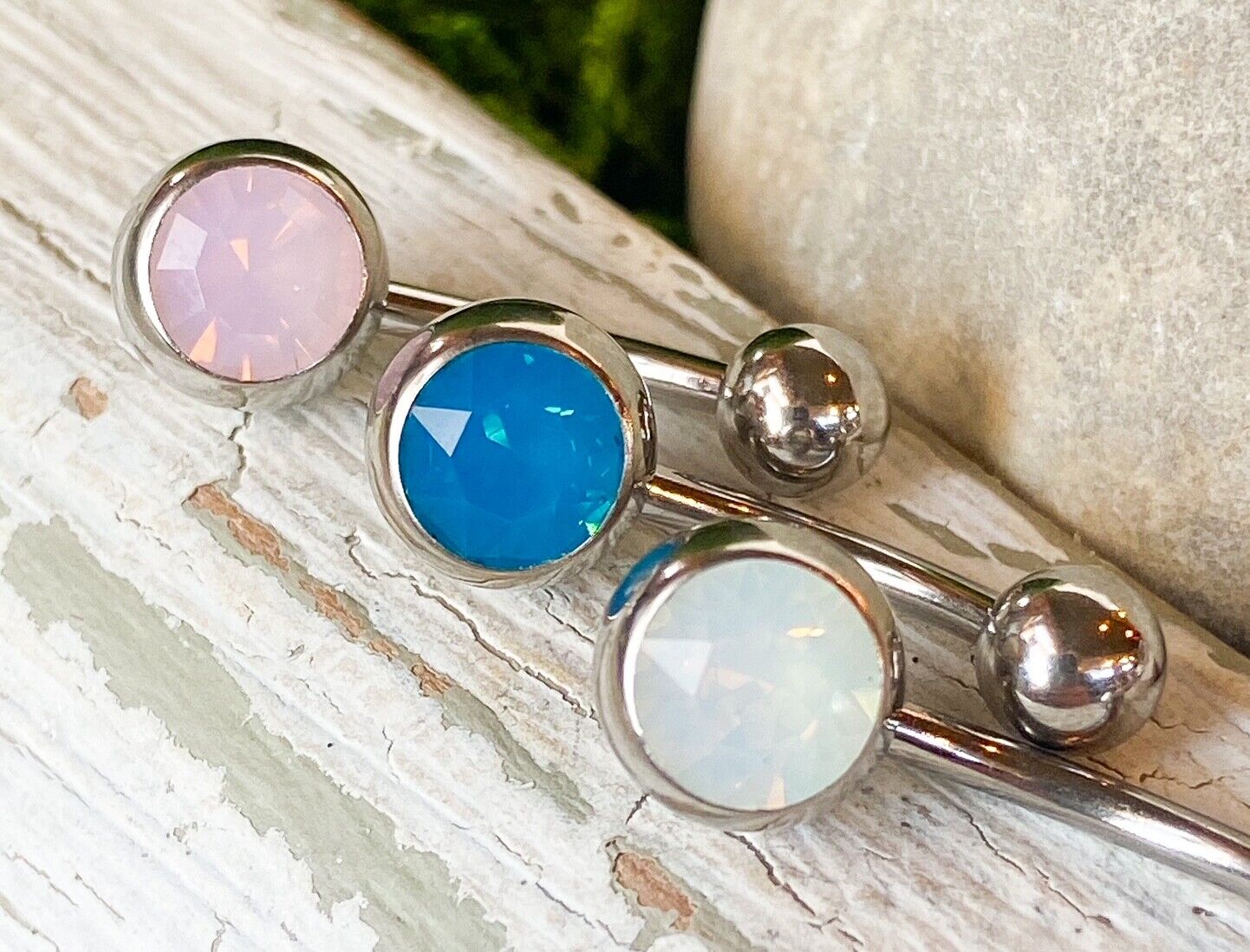 Opalite Stone Belly Ring Pierced Navel Naval Body Jewelry Clear, Pink, Blue 14g
