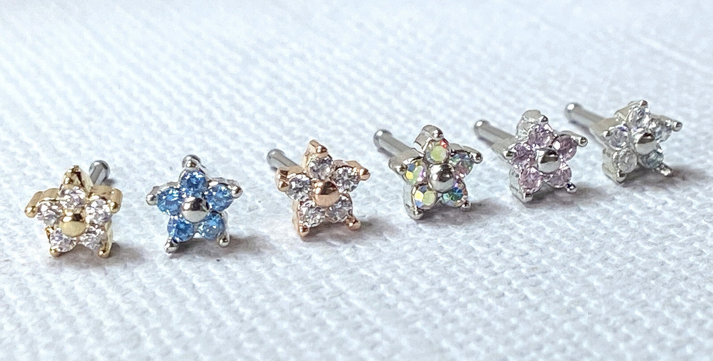 1pc Five CZ Gem Flower Top Nose Ring Bone Stud 20g 316L Surgical Steel