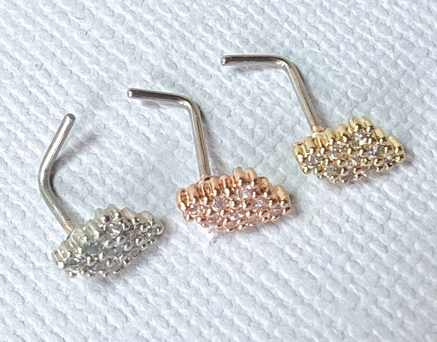 1pc CZ Paved Rhombus-Shaped L-Bend 20g Nose Ring Stud Screw 316L Surgical Steel