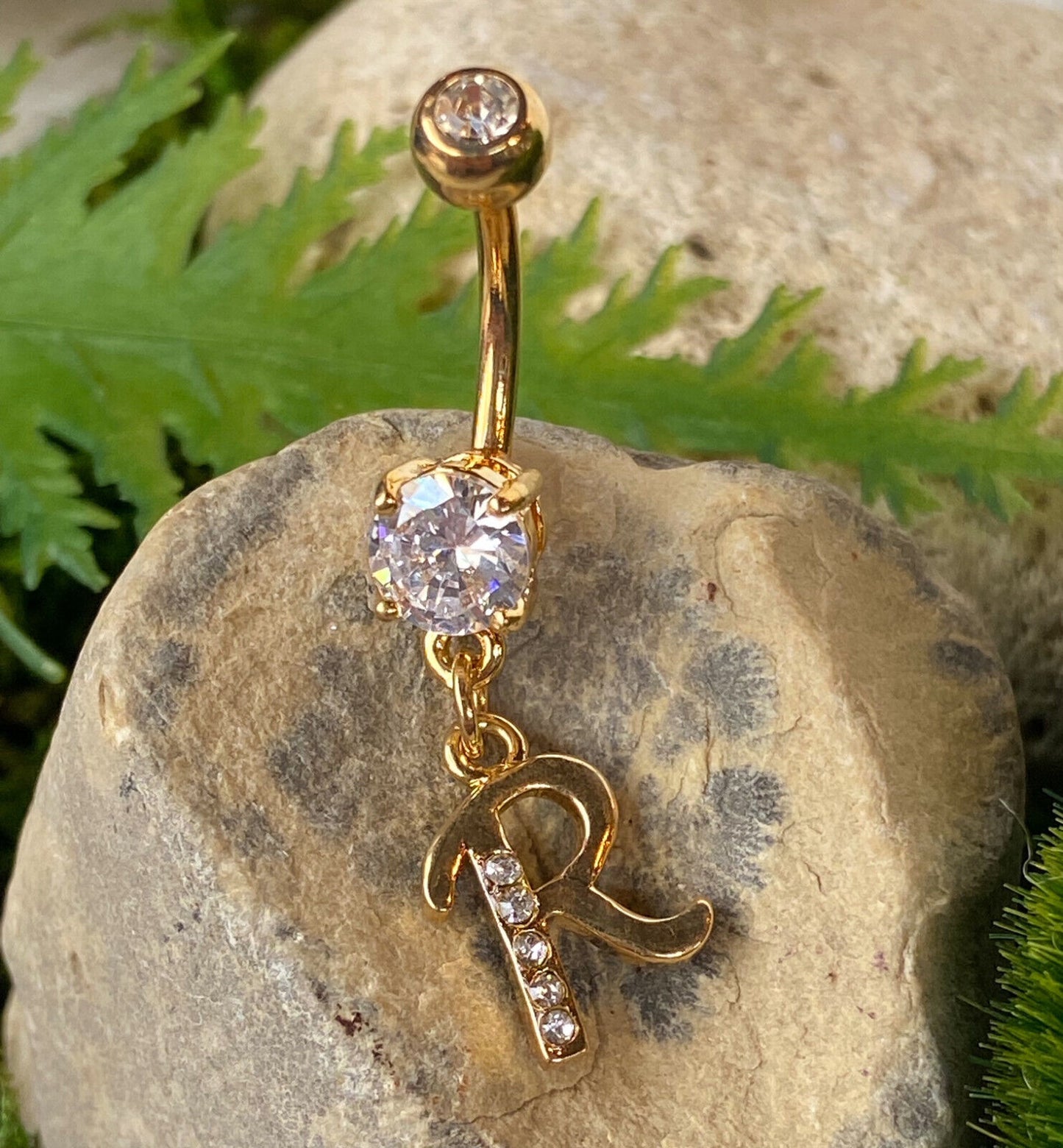 14kt Gold Plated Initial Dangle Belly Ring Naval Navel Letter Body Jewelry
