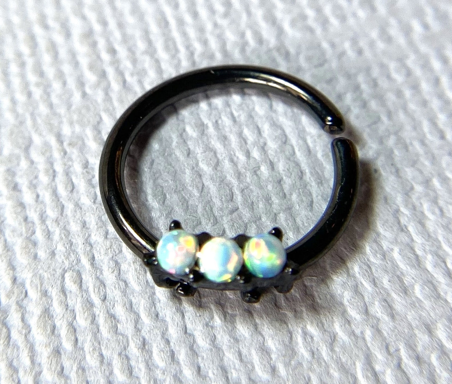 1pc Three Opal Ion Plated Septum / Cartilage Hoop Ring Rook Daith Helix Tragus
