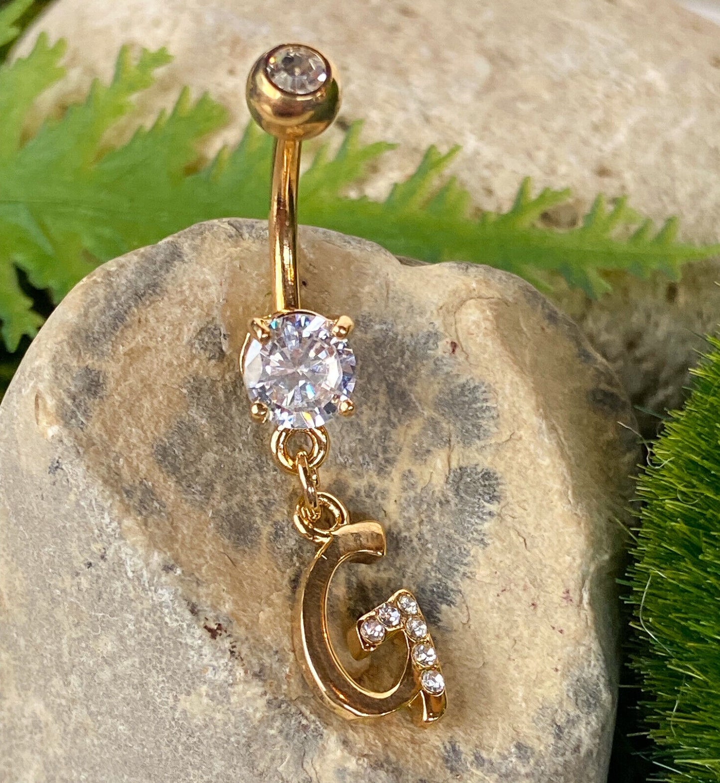 14kt Gold Plated Initial Dangle Belly Ring Naval Navel Letter Body Jewelry