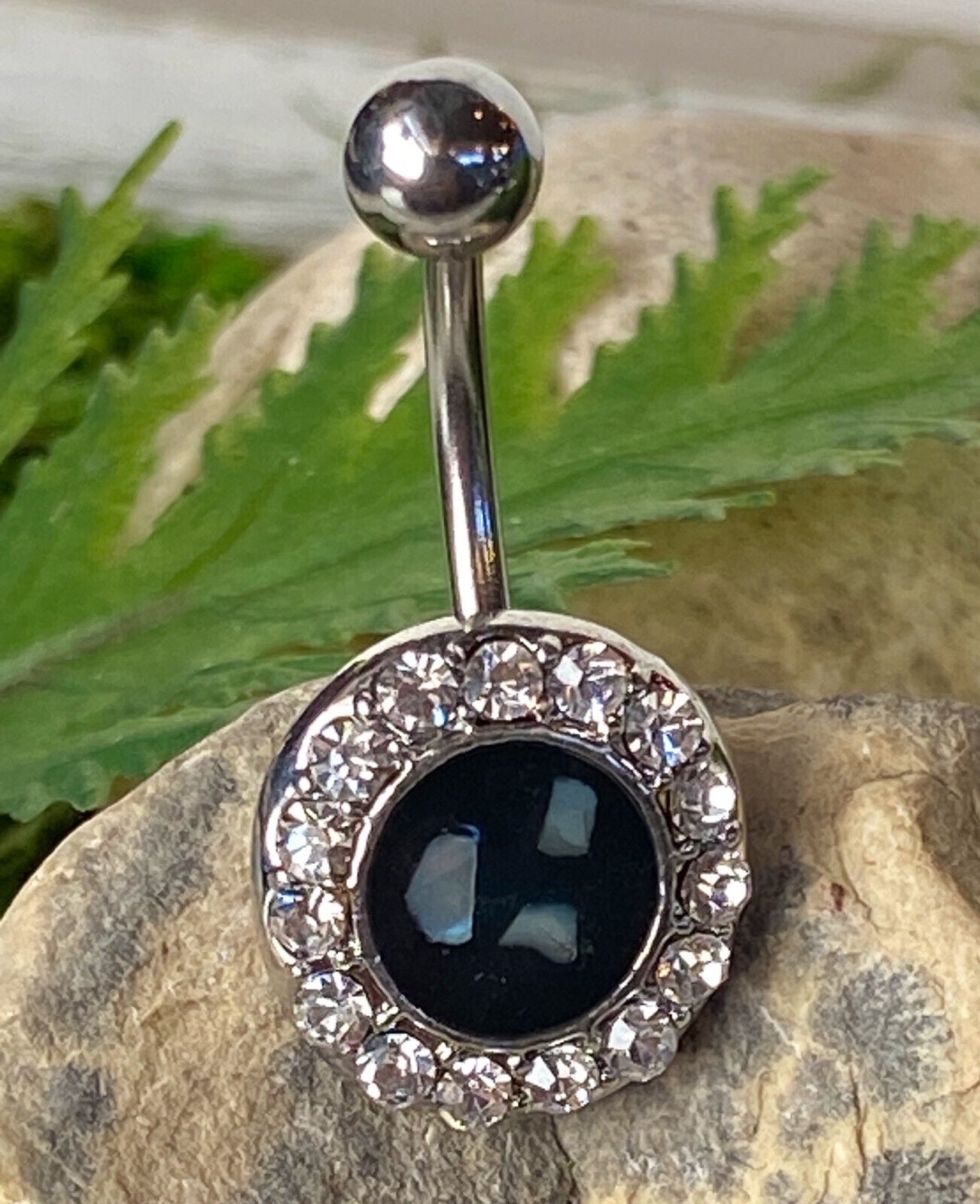 1pc Crystal Paved Edge w/ Mother of Pearl Inlaid Belly Pierced Navel Ring