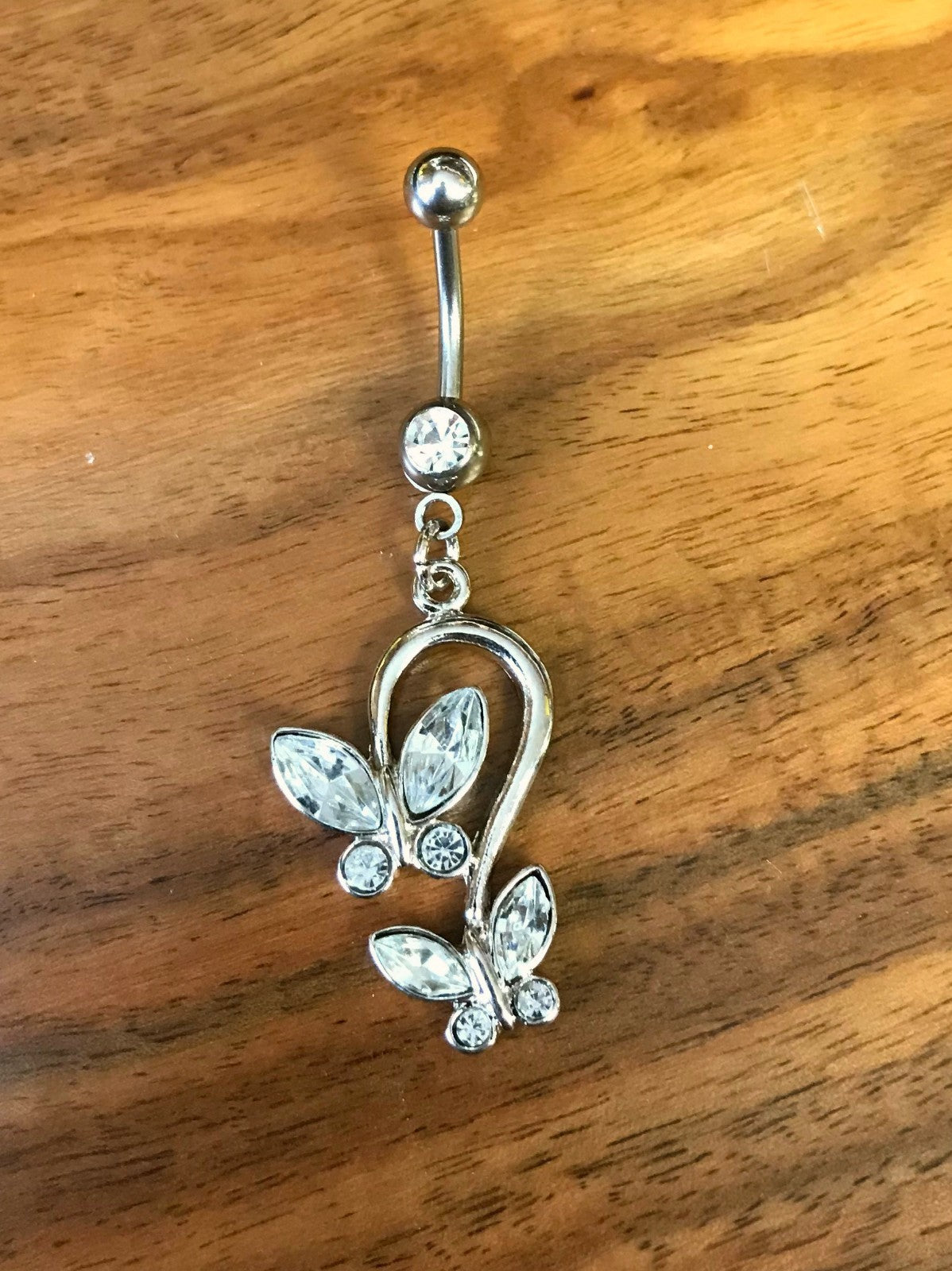 1pc Double Butterfly CZ Gems Dangle Belly Ring Navel Naval - choose your color