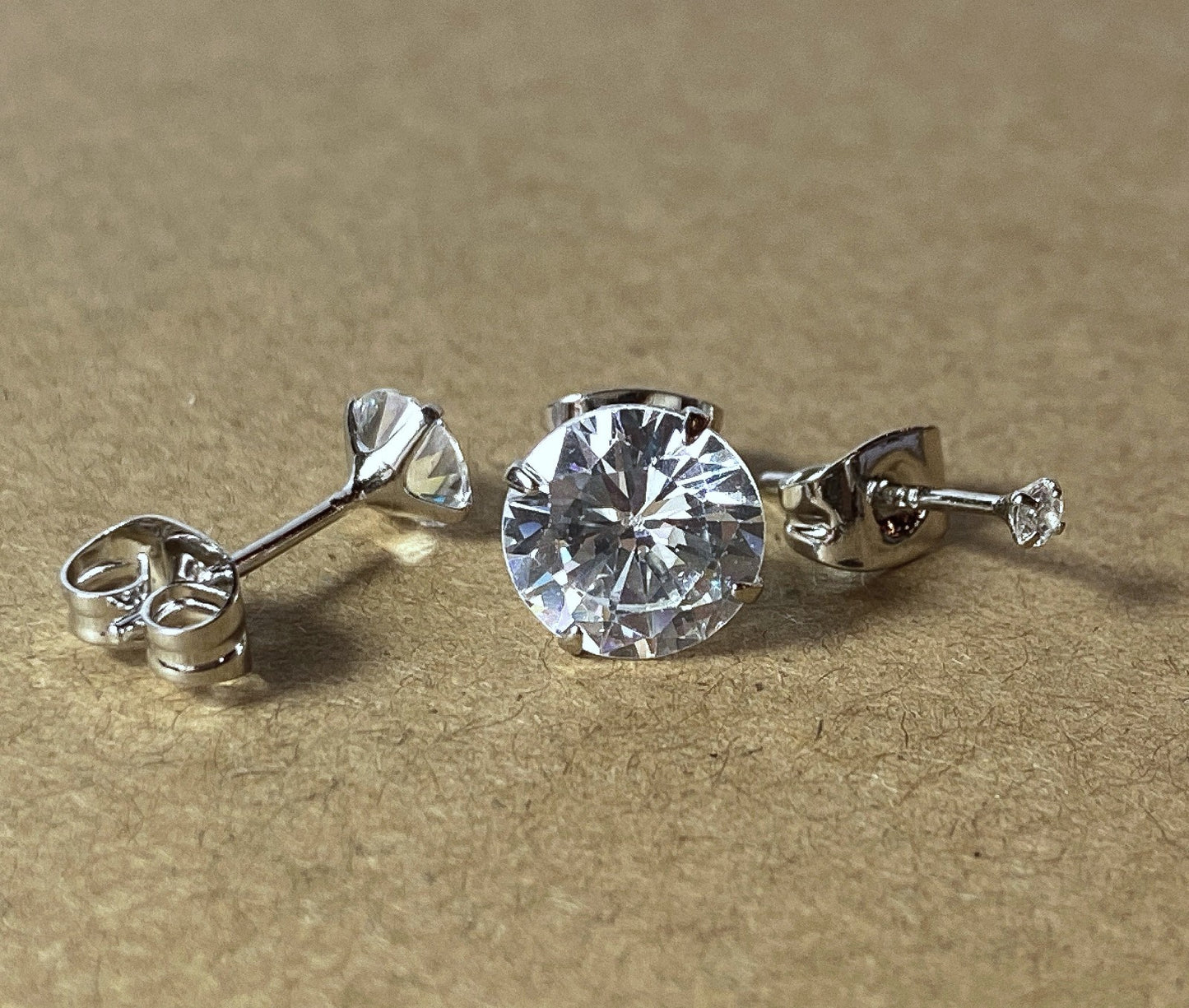 PAIR .925 Sterling Silver CZ Gem Martini Stud Earrings 24kt Gold PVD Jewelry