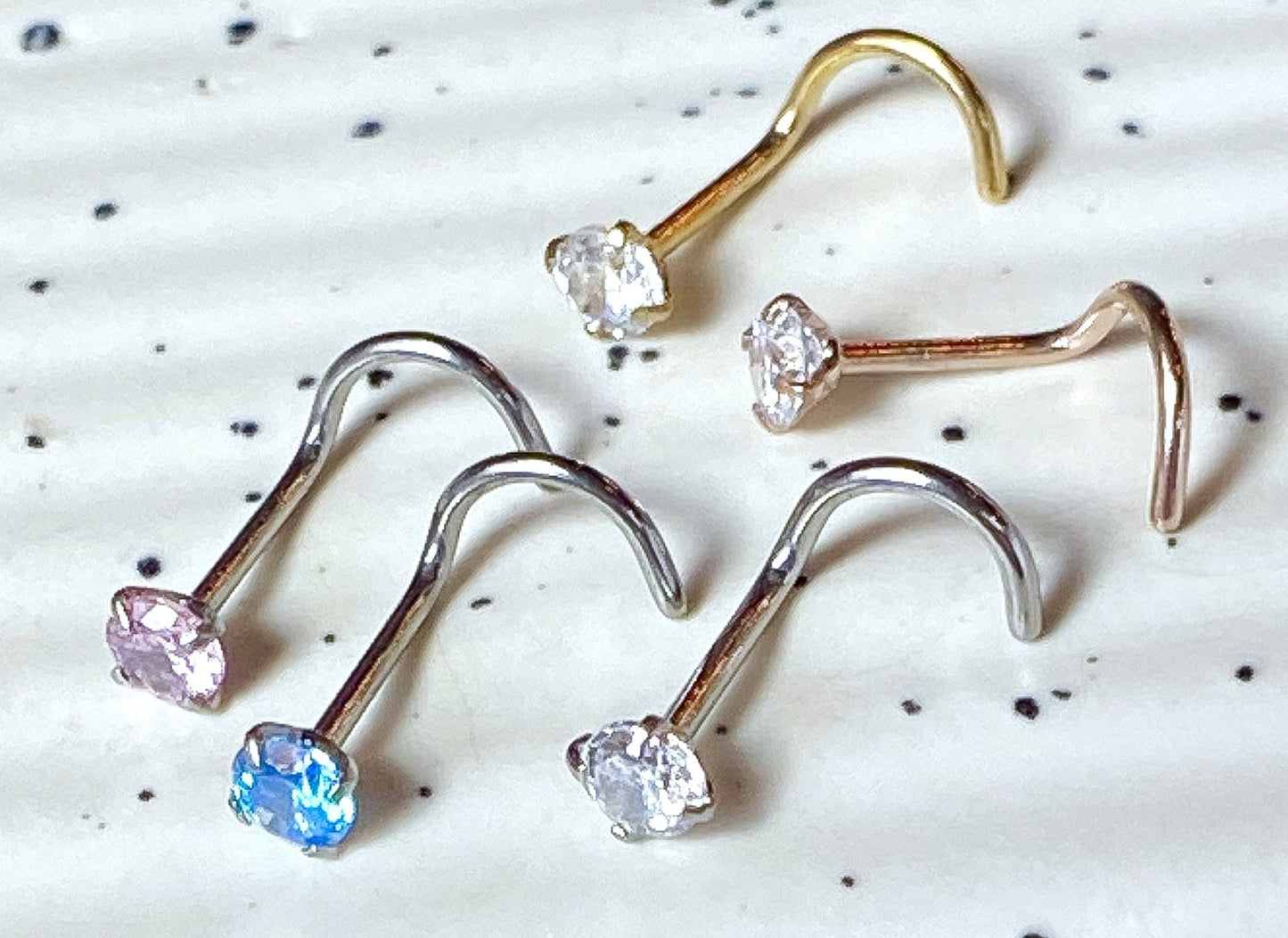 5pcs Prong Set Gem Nose Ring Screws 316L Surgical Steel - choose gem size