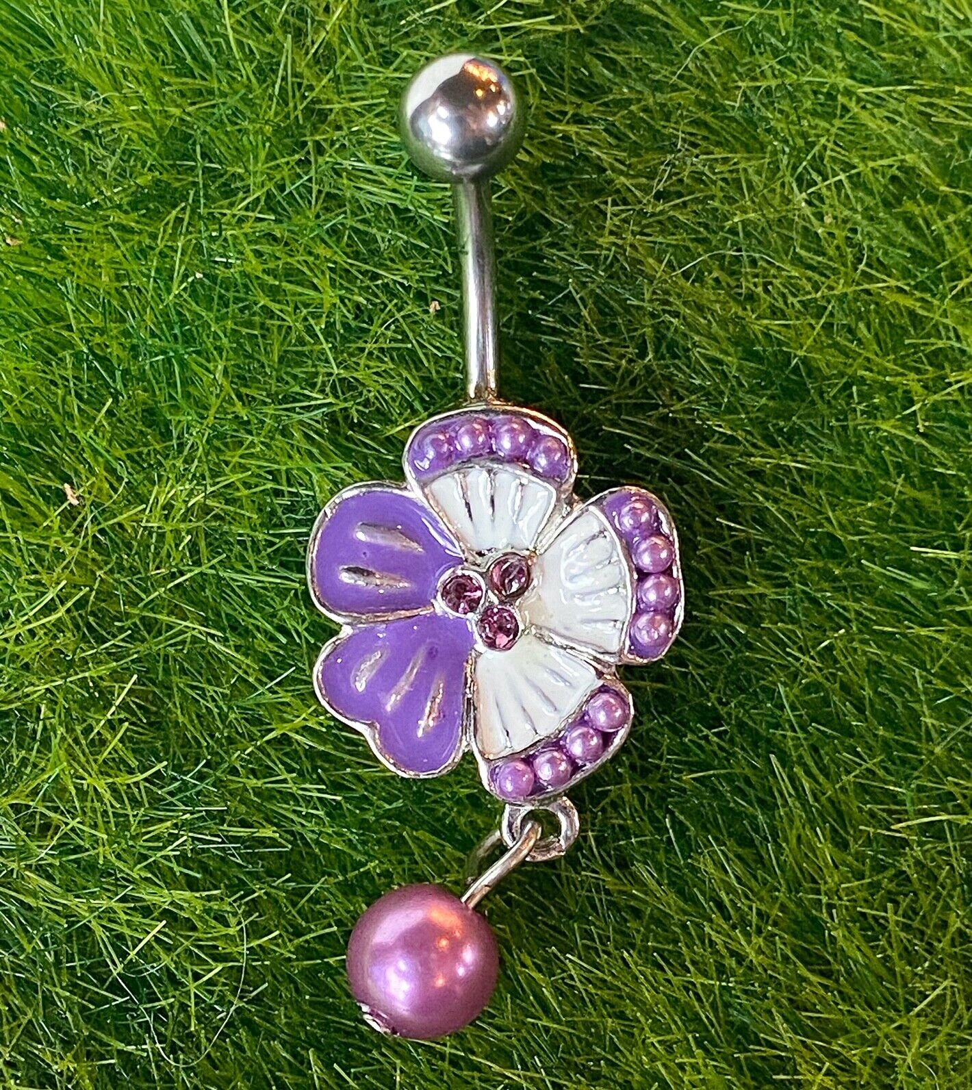 1pc Tropical Flower Pearl Dangle Belly Ring Navel Piercing Pierced Naval
