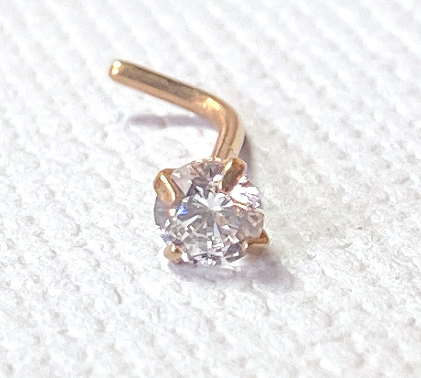 1pc Prong Set Clear CZ Gem 316L Surgical Steel L-Bend Nose Ring