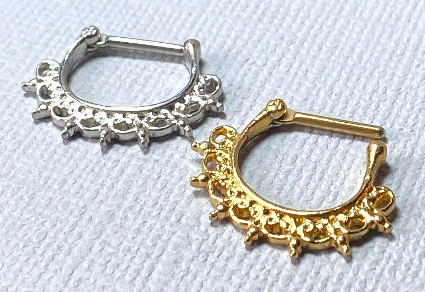 1pc 100% SURGICAL STEEL Lace Tribal Fan Septum Ring Clicker Pierced Nose 16g