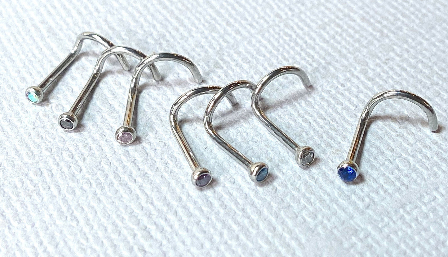 7pc Value Pack Press Fit Gem Surgical Steel Nose Ring Screws - choose 18g or 20g