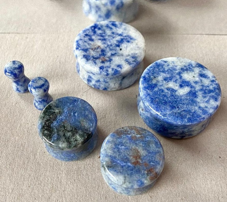 PAIR Brazilian Sodalite Stone Plugs Blue Organic Gauges Earlets Body Jewelry