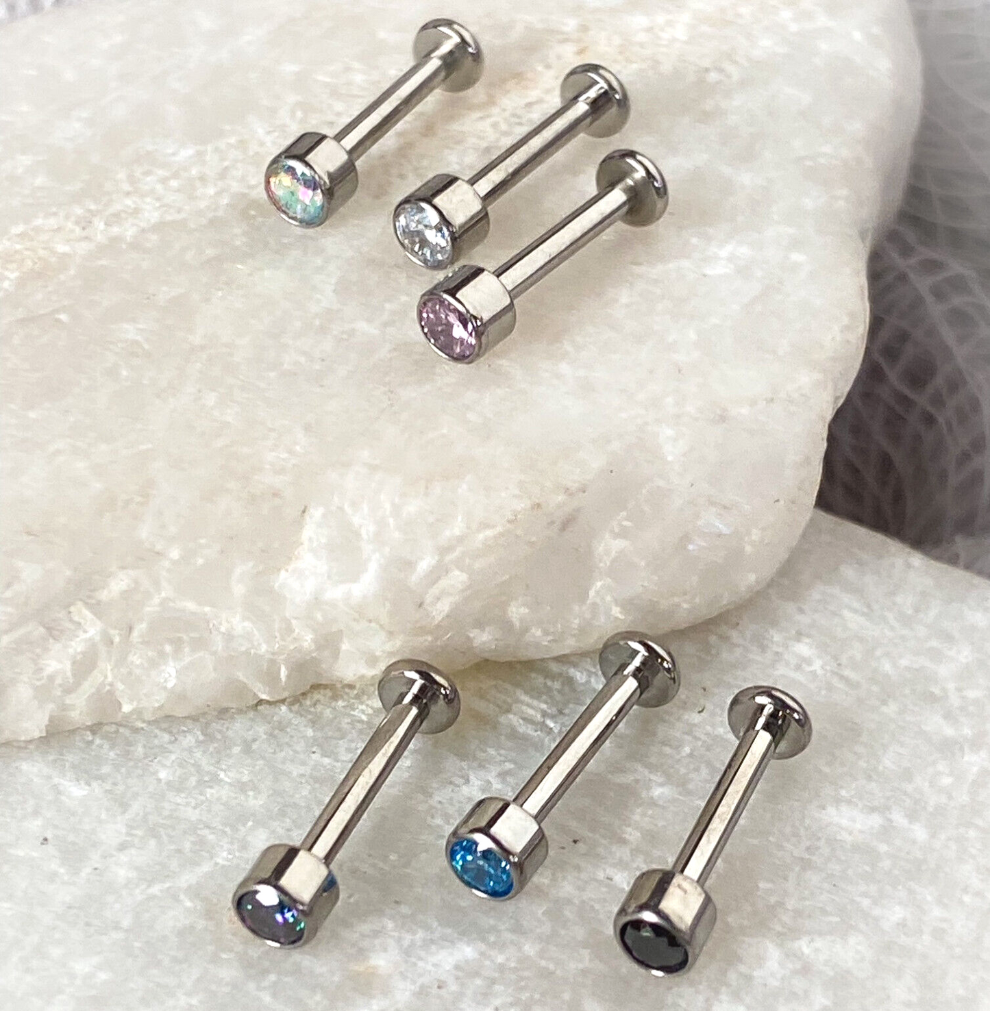 1pc Bezel Set Gem 16g Titanium Labret Monroe Stud Lip Ring Helix Ear Cartilage