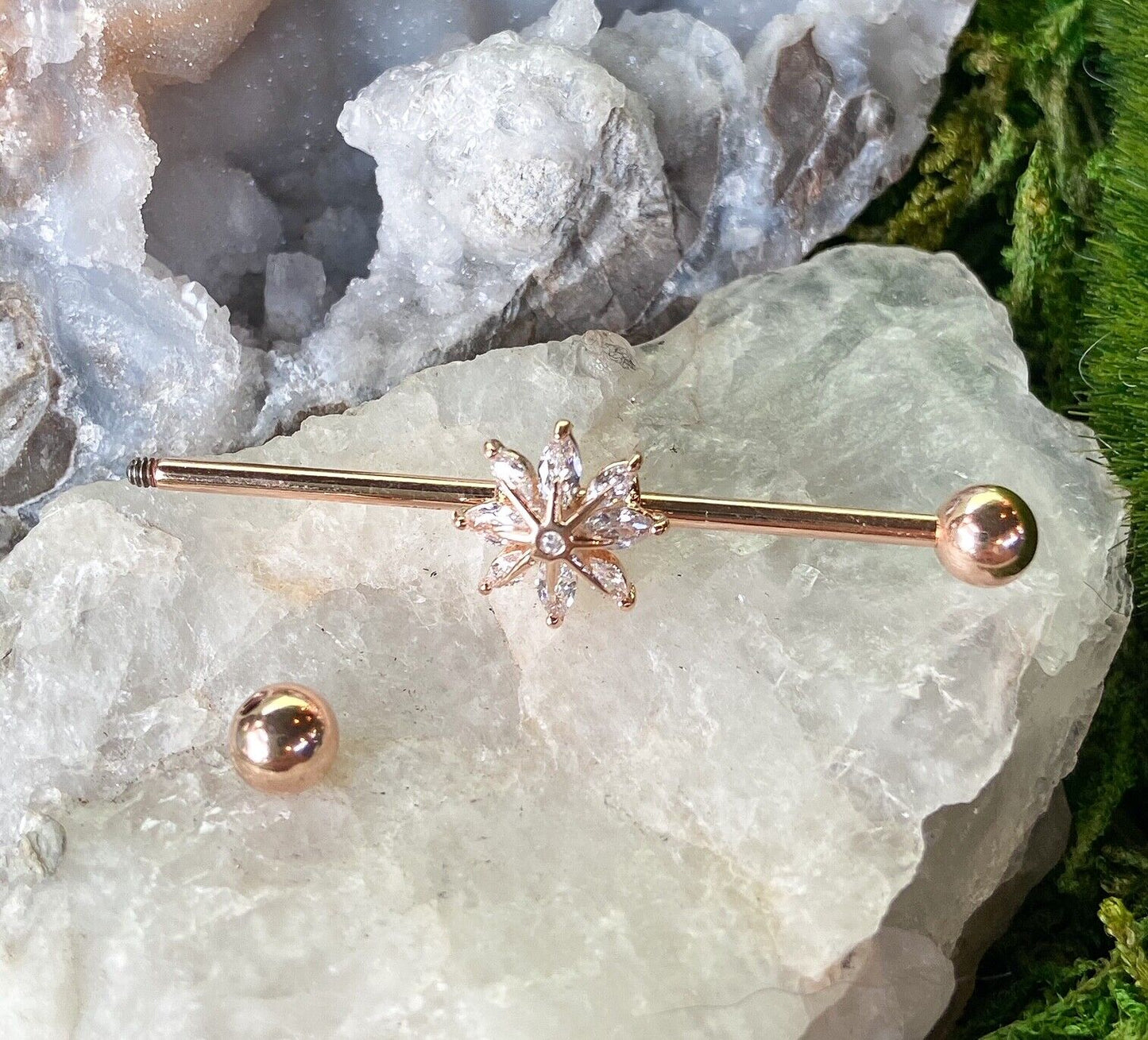 1pc Marquise CZ Gem Snowflake Industrial Barbell 38mm, 1.5", 1 & 1/2 inch inches