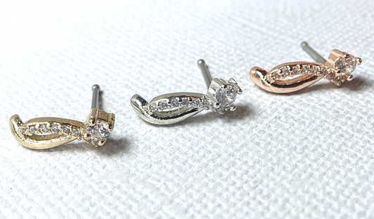 1pc Crawling CZ Gem Top 20g Nose Ring Stud Bone 316L Surgical Steel