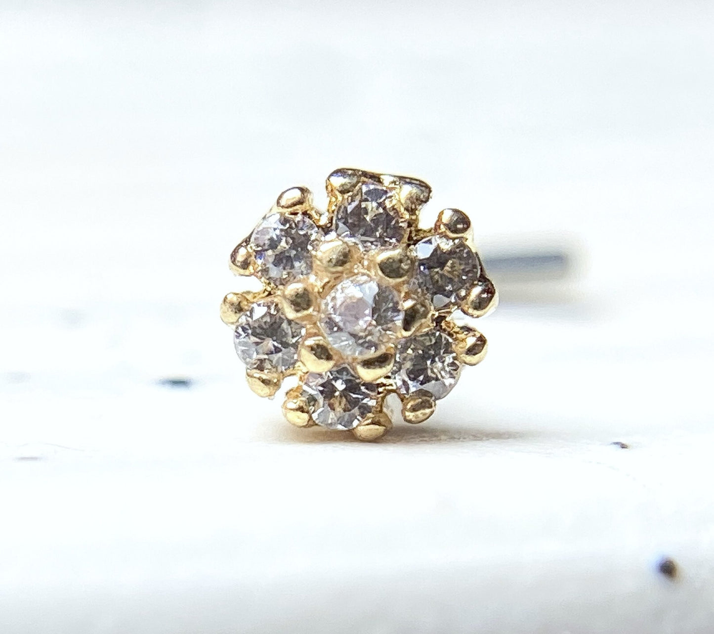 1pc CZ Gem Cluster Flower L-Bend 20g Nose Ring Stud Screw 316L Surgical Steel