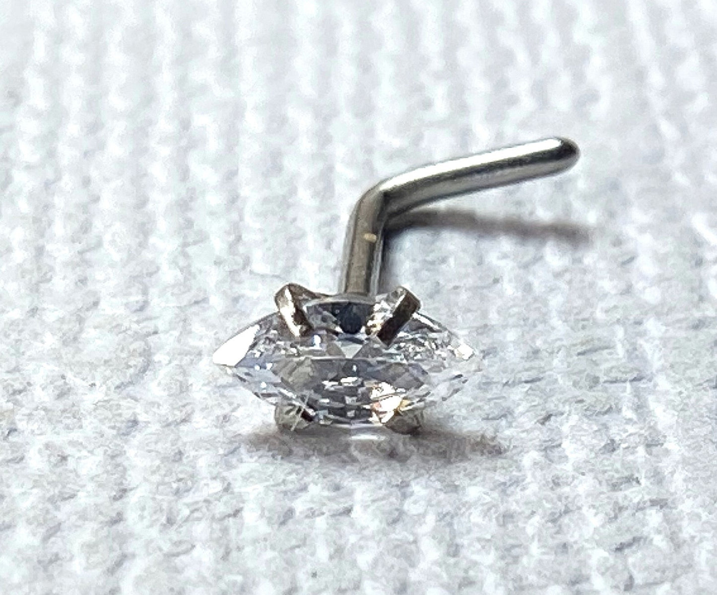 1pc Marquise CZ Gem L-Bend 20g Nose Ring Stud Screw 316L Surgical Steel
