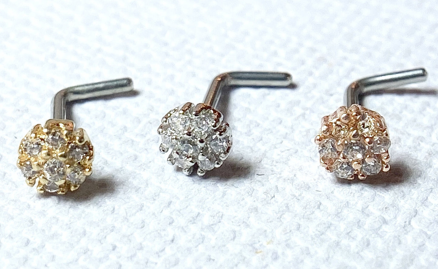 1pc CZ Gem Cluster Flower L-Bend 20g Nose Ring Stud Screw 316L Surgical Steel