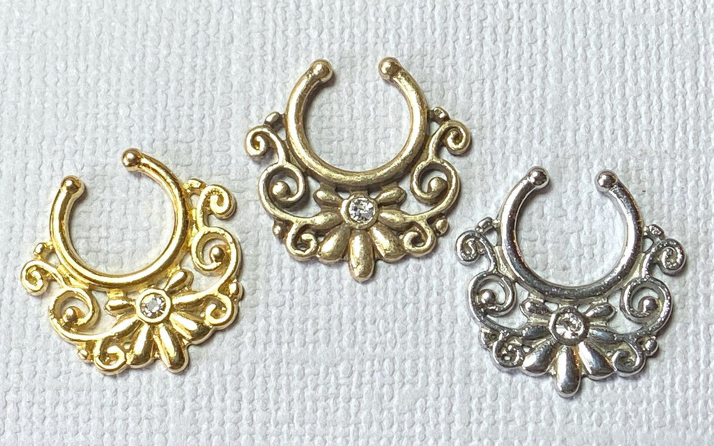 1pc 100% SURGICAL STEEL Non-Piercing Fake Septum Hanger Tribal Flower Clip-on