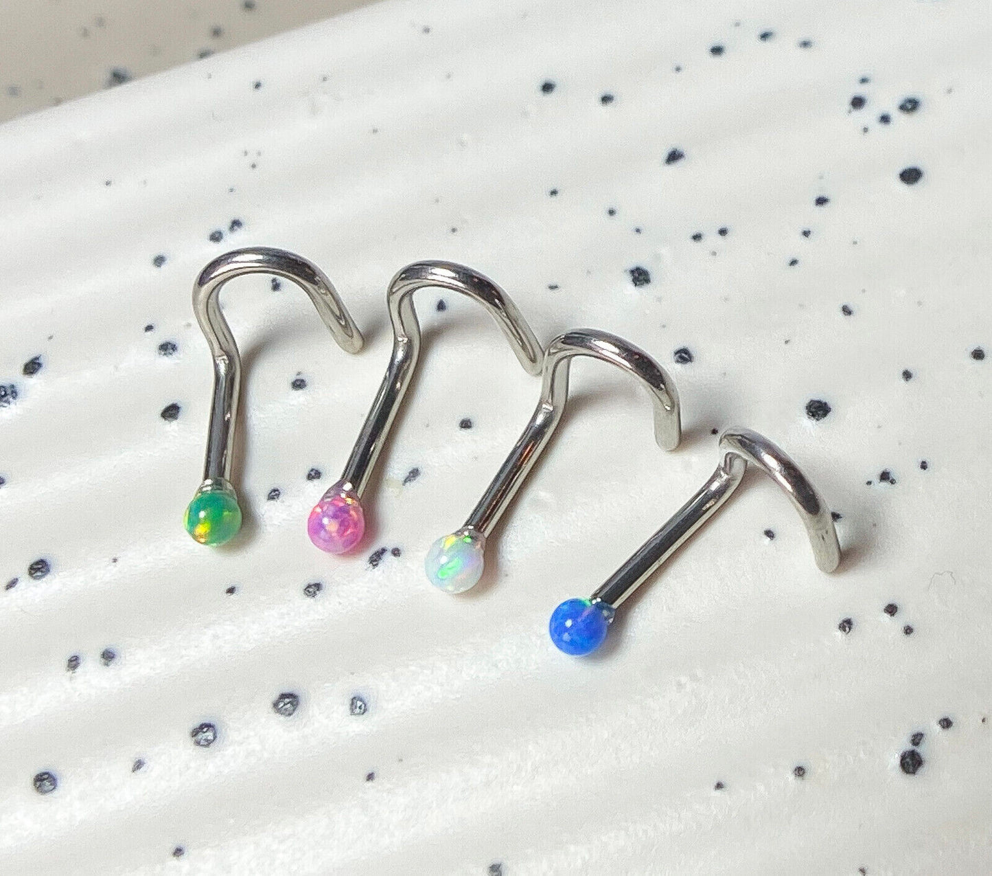 1pc Opal Ball Surgical Steel Nose Screw Ring 18g or 20g - choose color
