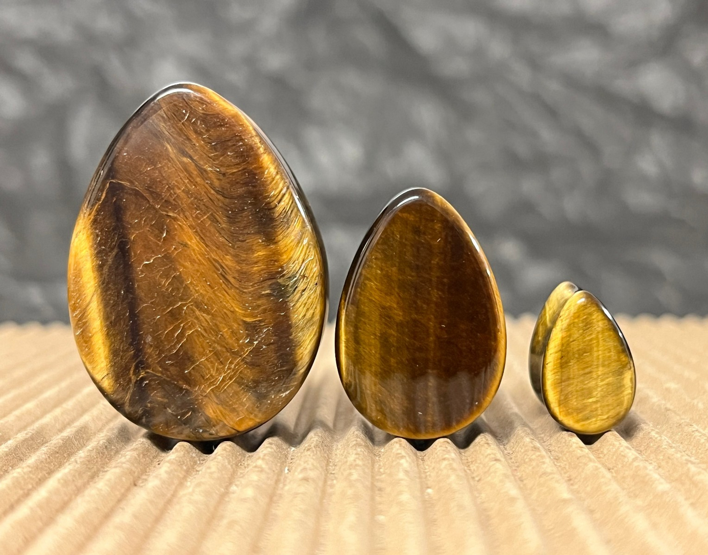 PAIR Teardrop Tiger Eye Stone Plugs Tear Drop Ear Piercing Earlets Gauges