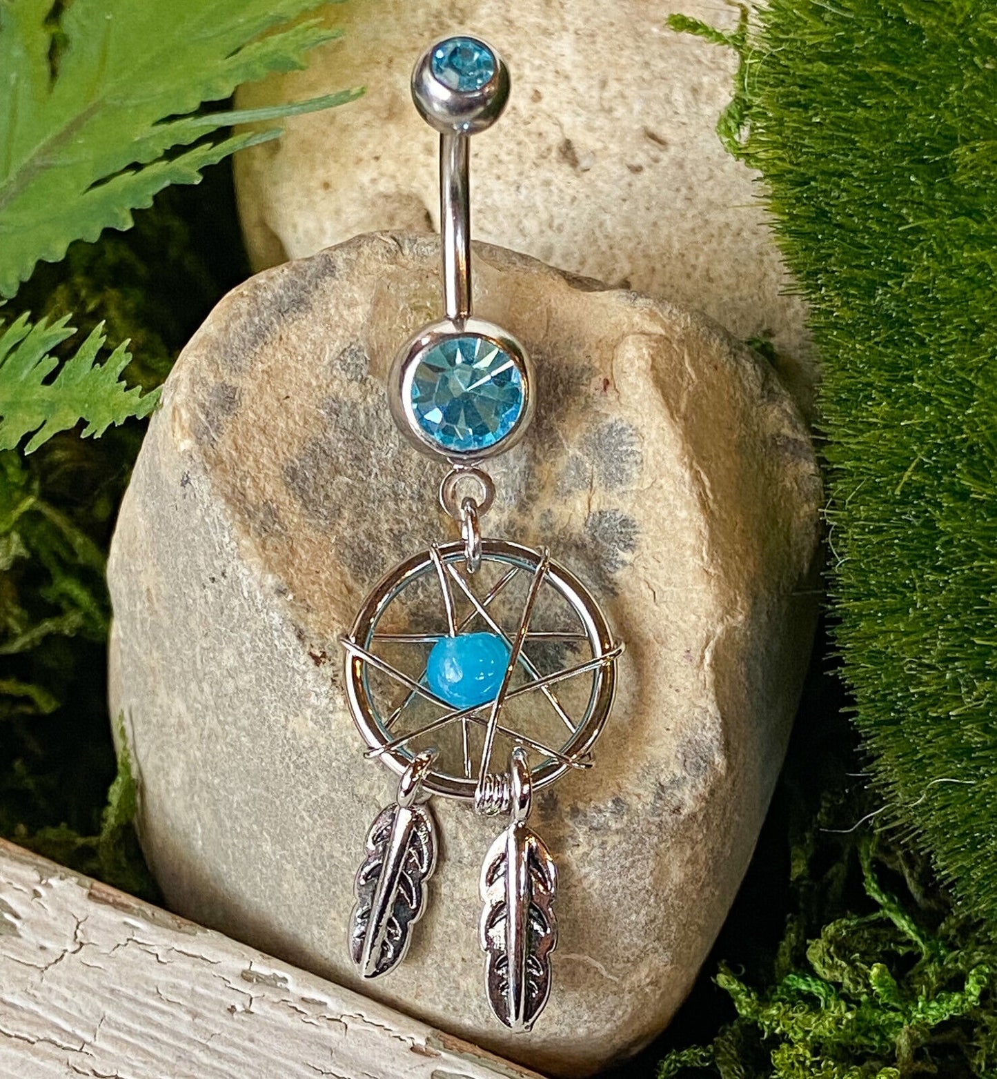Dream Catcher Woven Star Bead Feathers Gem Belly Button Ring Navel Naval