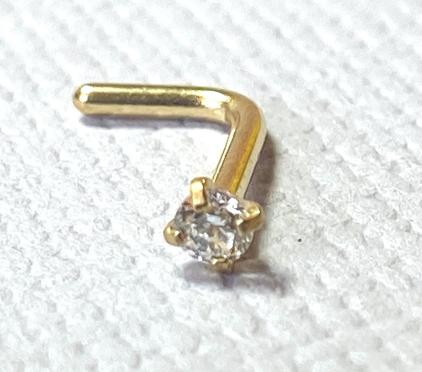 1pc Prong Set Clear CZ Gem 316L Surgical Steel L-Bend Nose Ring