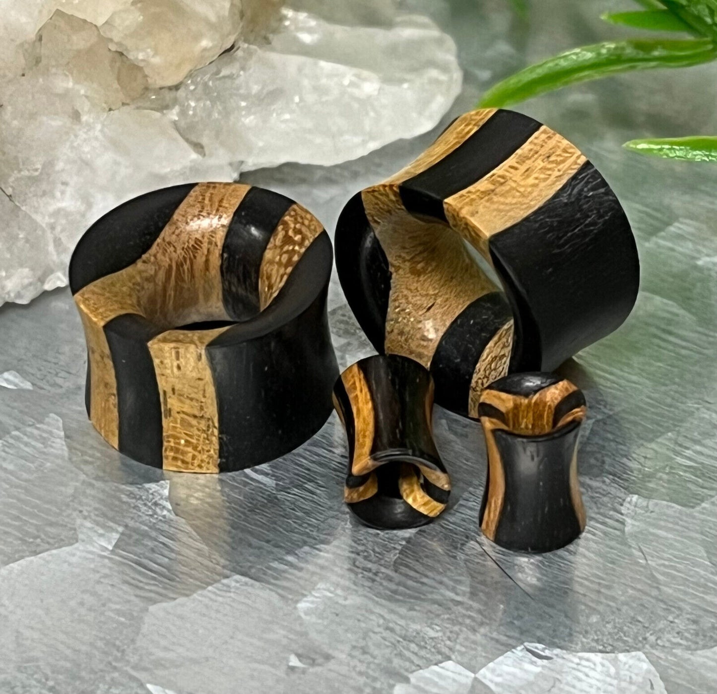 PAIR Striped Ebony Jackfruit Wood Tunnel Plugs 4g through 1"