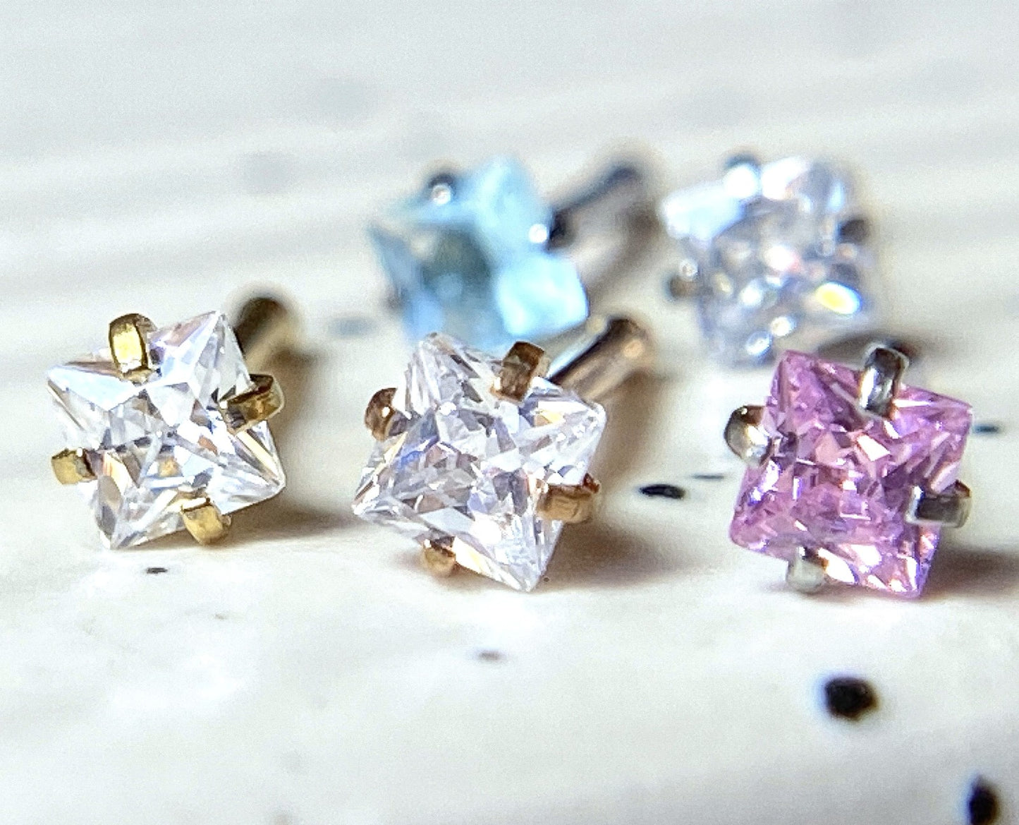 5pcs Prong Set Square Gem Nose Ring Studs Bones 316L Surgical Steel Body Jewelry