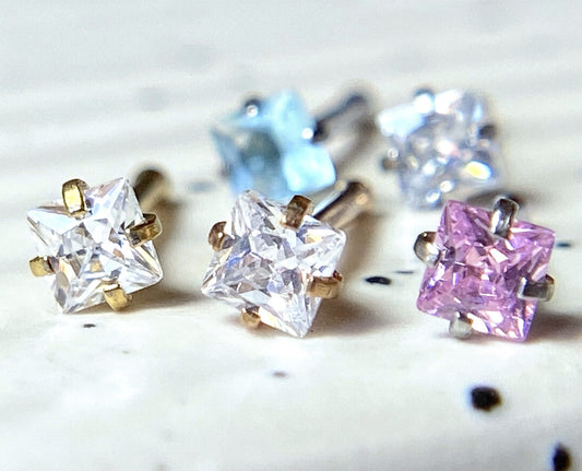 5pcs Prong Set Square Gem Nose Ring Studs Bones 316L Surgical Steel Body Jewelry