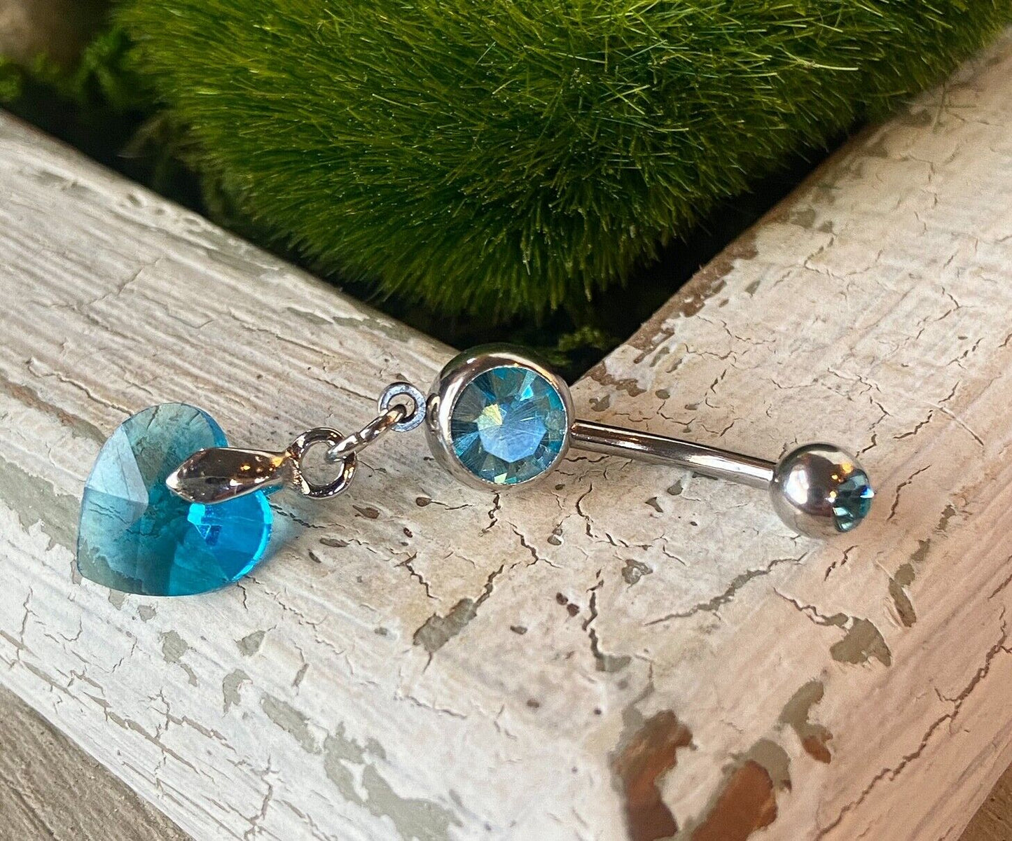 Crystal Ray Prism Heart Gem Belly Ring Navel Naval AB, Clear, Pink, Aqua