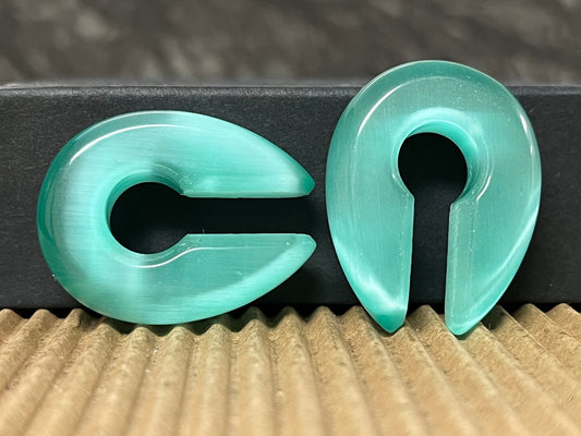 PAIR Seafoam Cat Eye Keyhole Hanger Ear Weight Plug Gauge Tunnel Stone Gauges