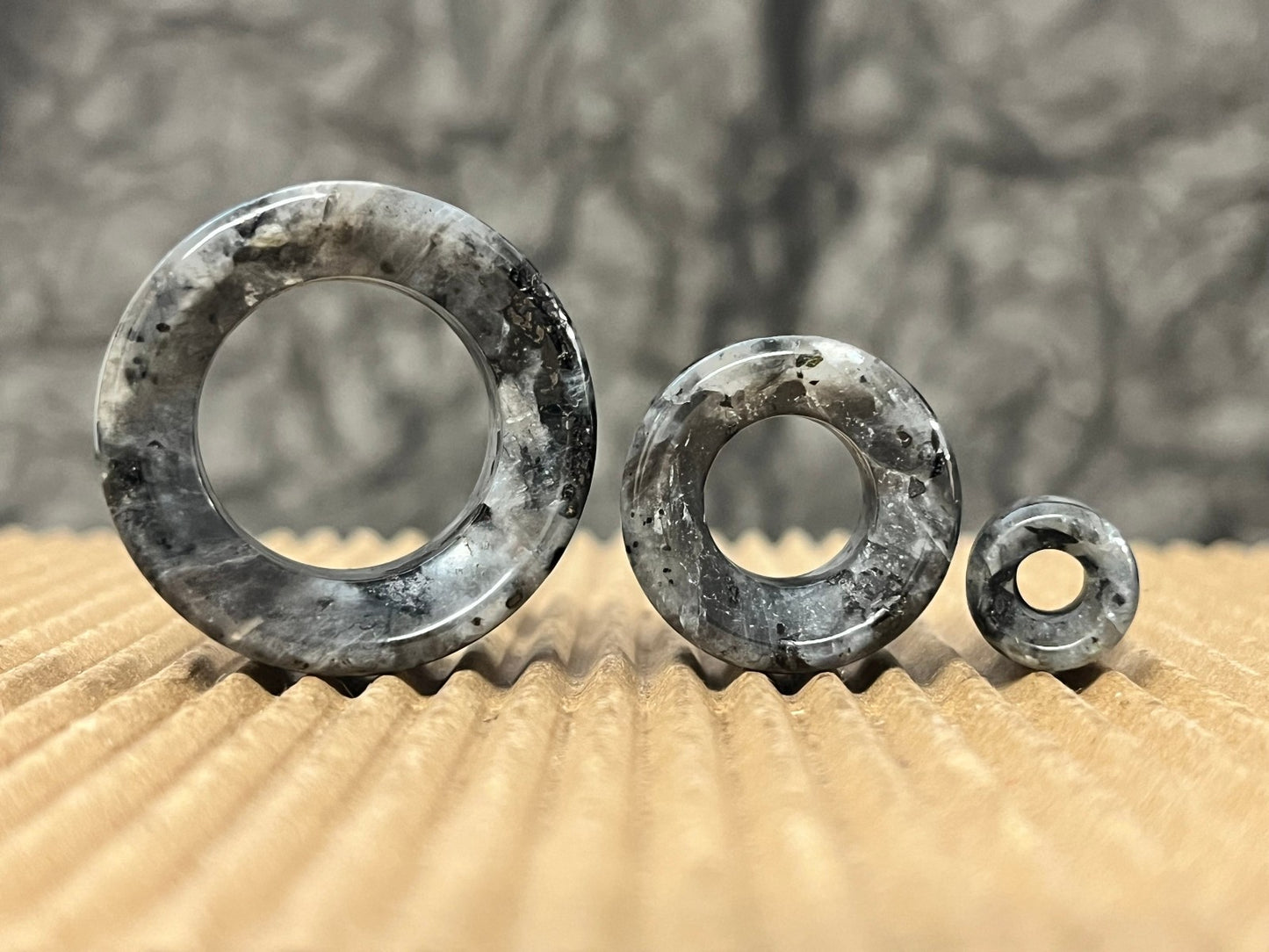 PAIR Black Labradorite Stone Double Flare Tunnels Plugs Gauges Body Jewelry