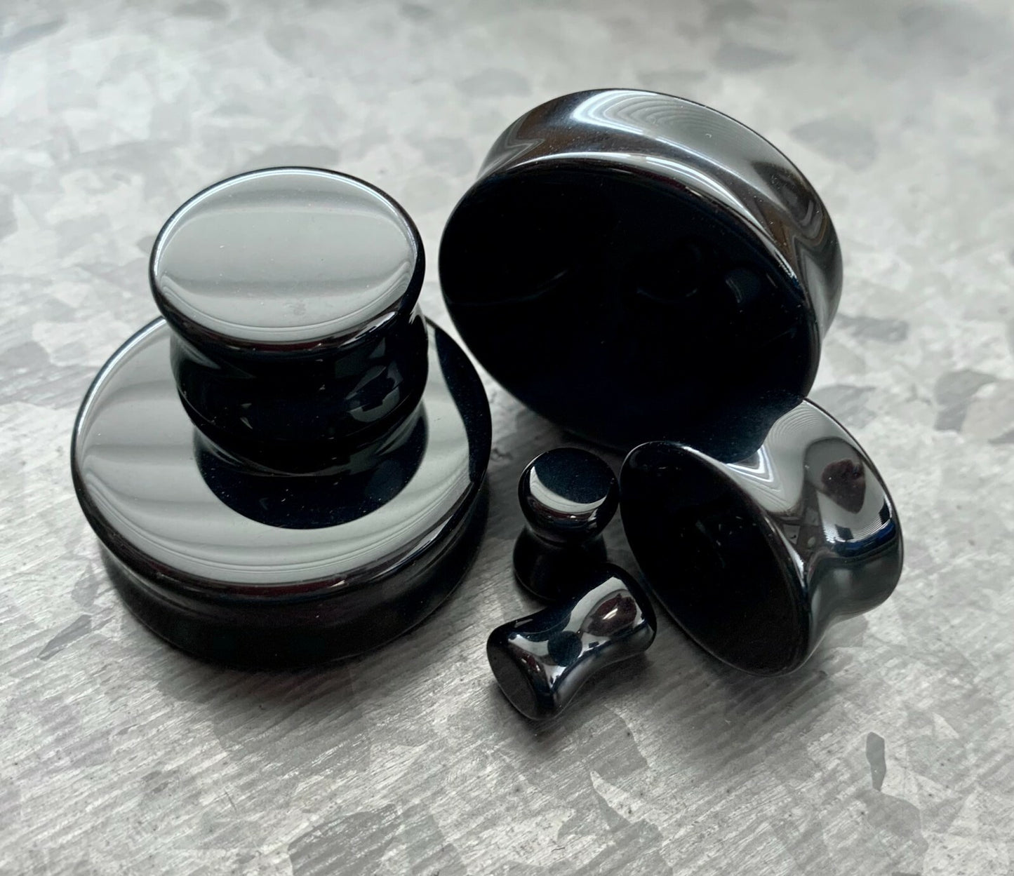 PAIR Black Flat Glass Double Flare Plugs Gauges Earlets Body Jewelry