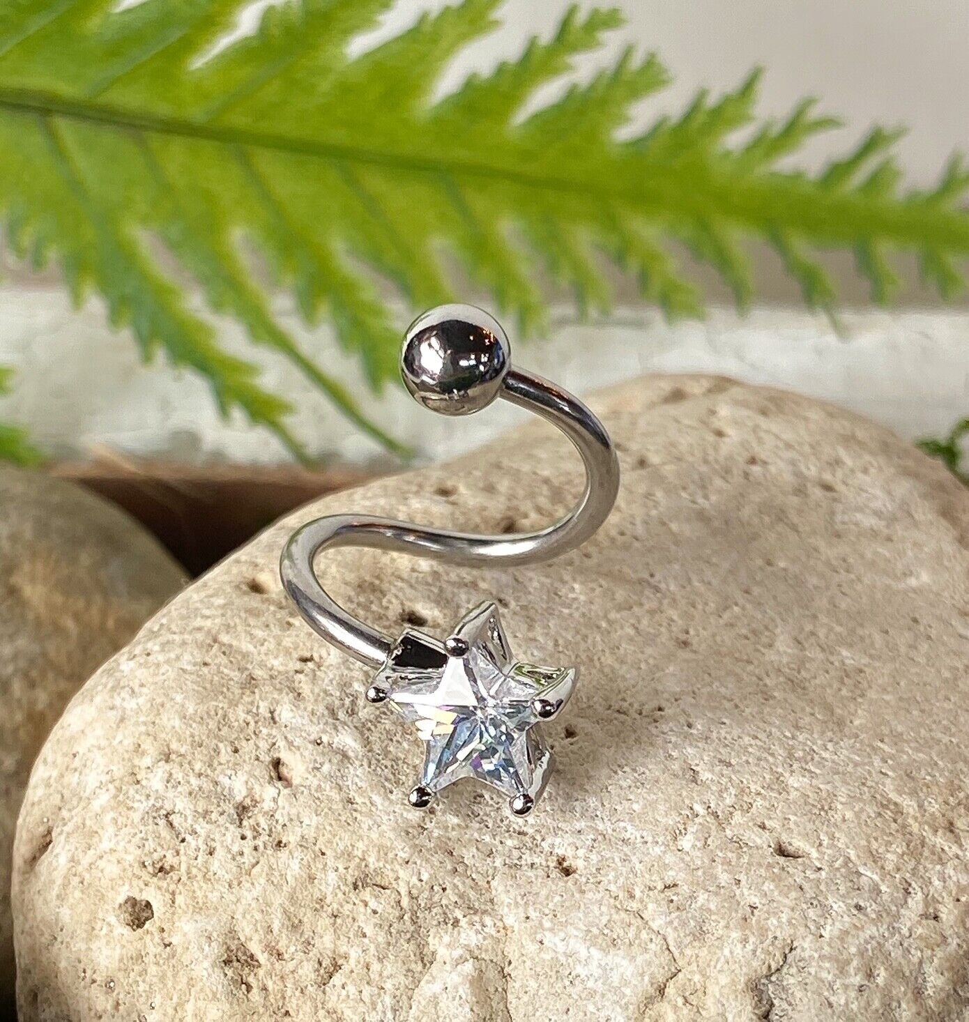 Star CZ Gem Twist Spiral Belly Ring Navel Piercing Pierced Naval