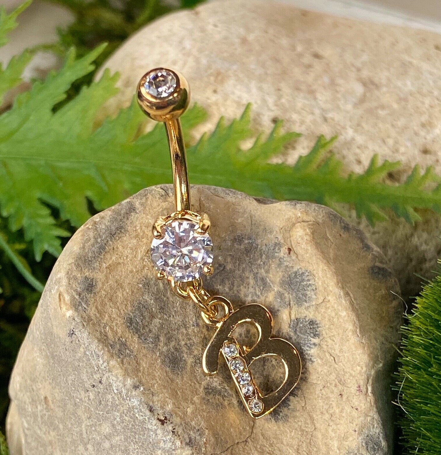 14kt Gold Plated Initial Dangle Belly Ring Naval Navel Letter Body Jewelry