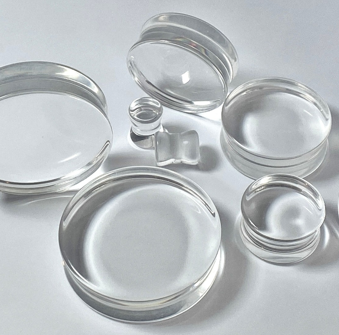 PAIR Clear Flat Glass Double Flare Plugs Gauges Earlets Body Jewelry