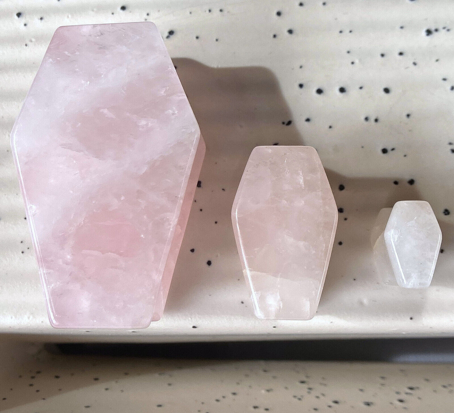 PAIR Rose Quartz Organic Stone Double Flare Coffin Shaped Plugs Gauges