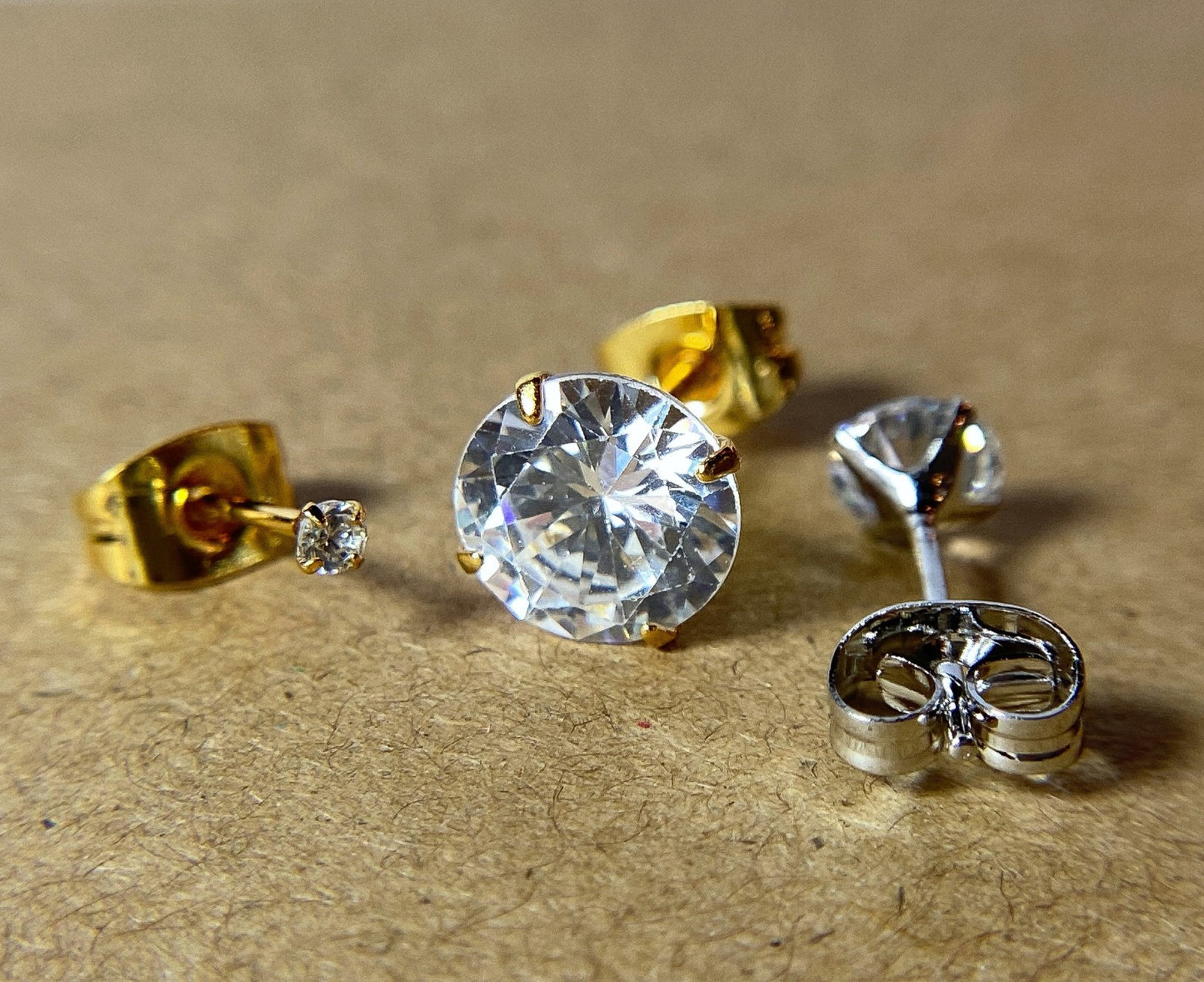 PAIR .925 Sterling Silver CZ Gem Martini Stud Earrings 24kt Gold PVD Jewelry