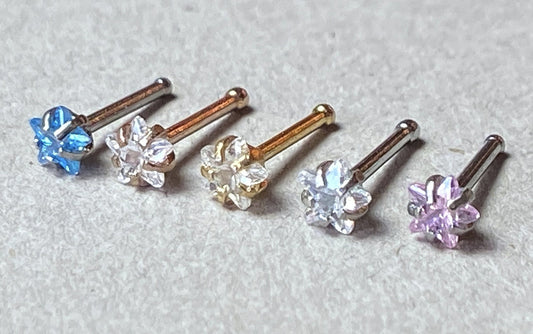 5pcs Prong Set Star Gem Nose Ring Studs Bones 316L Surgical Steel Body Jewelry
