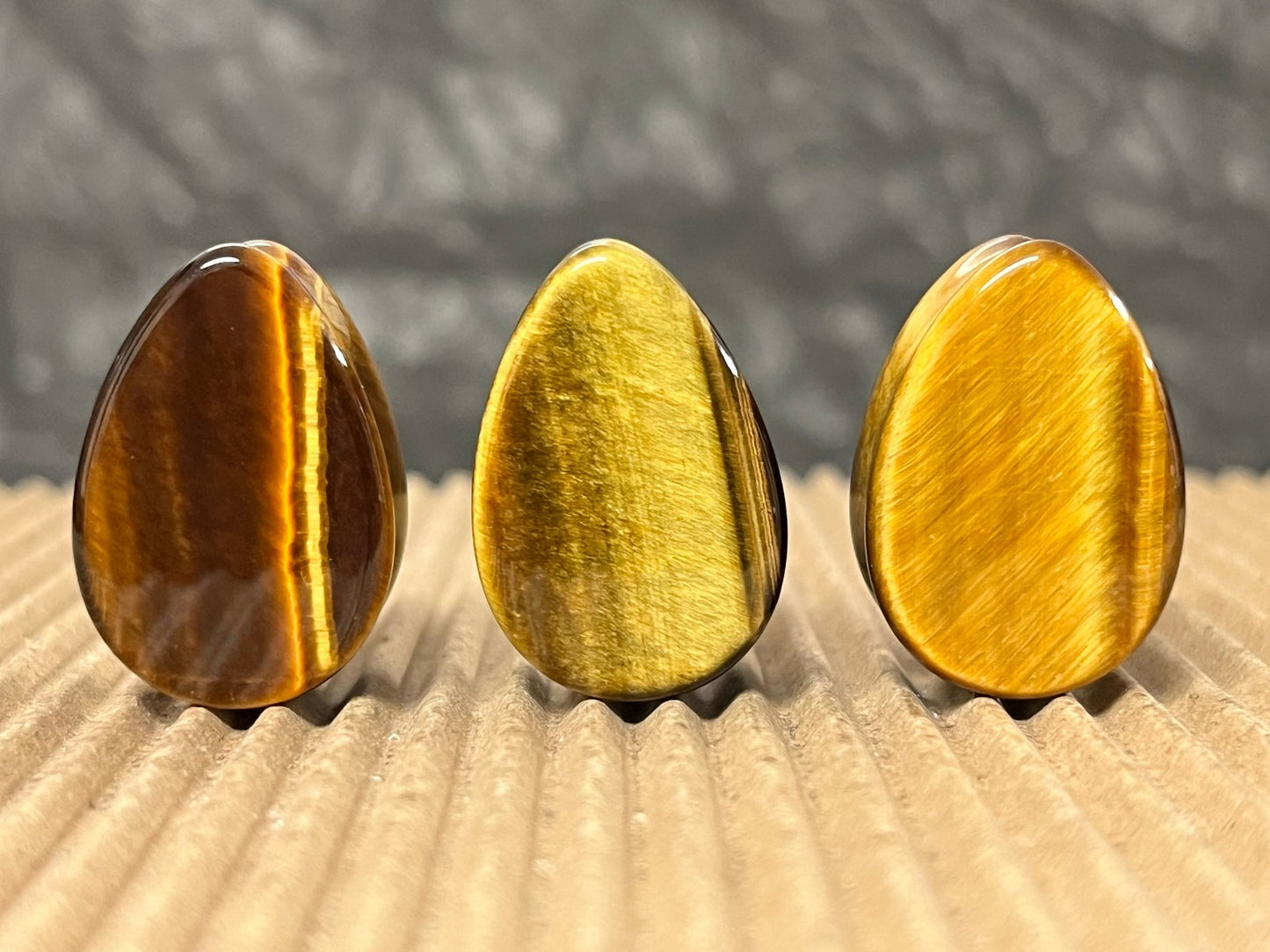 PAIR Teardrop Tiger Eye Stone Plugs Tear Drop Ear Piercing Earlets Gauges