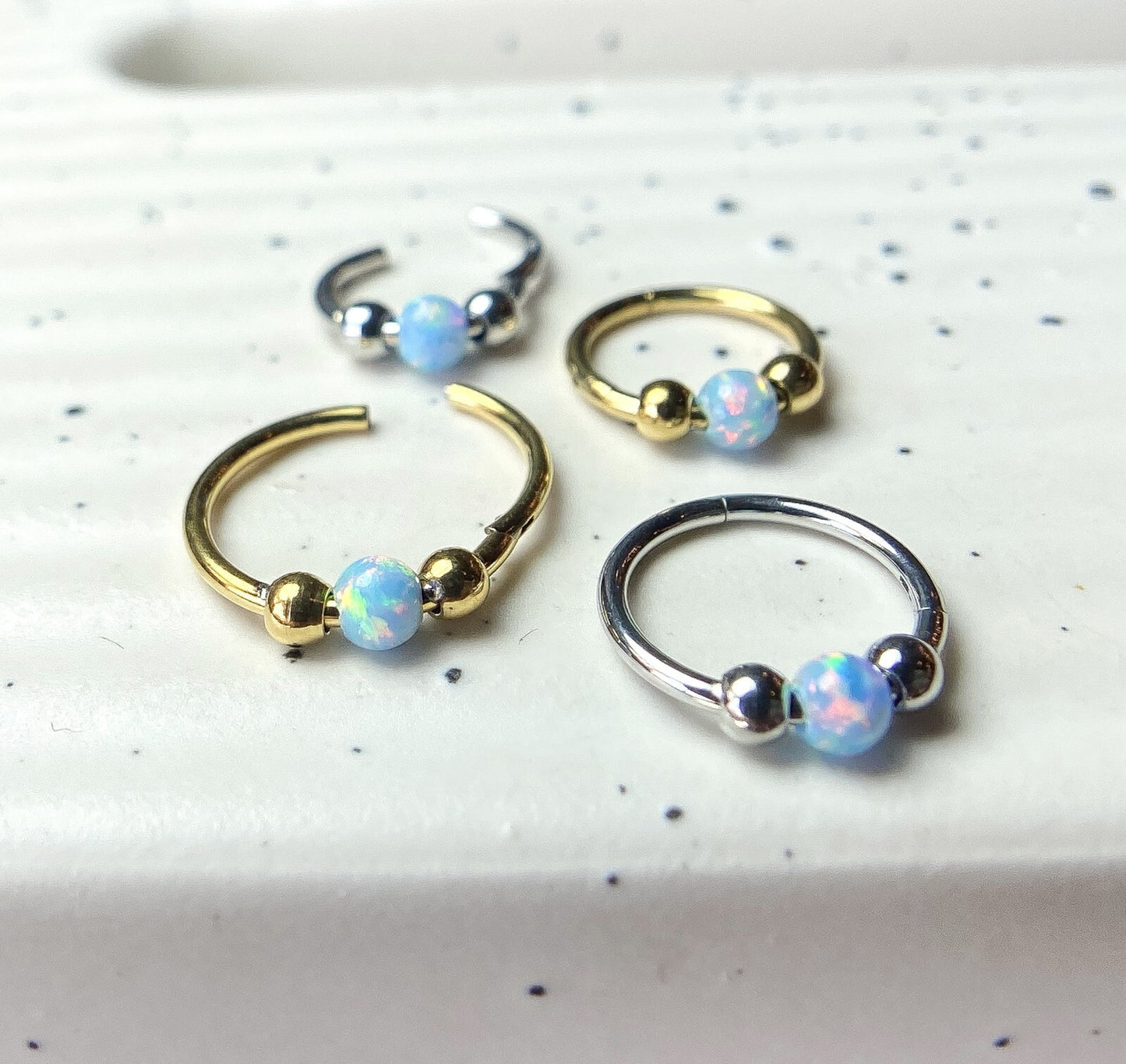 1pc Opal Ball Hinged Segment Ring Helix Septum Clicker Body Jewelry