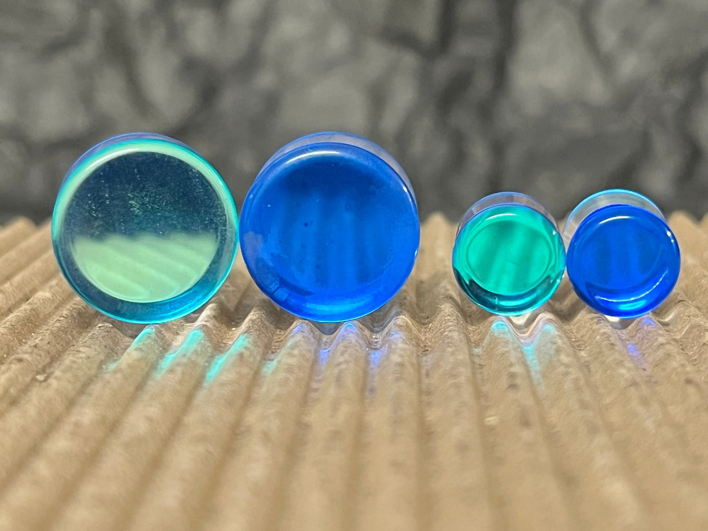 PAIR Blue Iridescent Glass Double Flare Plugs Gauges Tunnels Body Jewelry