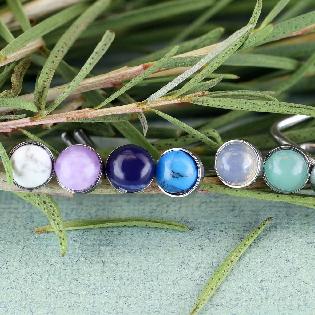 1pc Semi-Precious Stone Set 20g L-Bend Nose Ring Stud Screw 316L Surgical Steel